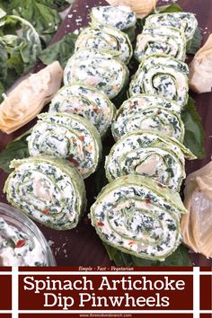 spinach artichoke dip pinwheels are an easy appetizer to make for dinner