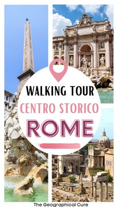 the words walking tour in front of an image of rome