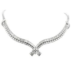 Formal Baguette Diamond Necklaces, Luxury Formal Necklaces With Baguette Diamonds, Luxury Baguette Cut Diamond Necklace, Luxury Baguette Diamond Necklaces For Formal Occasions, Luxury Baguette Diamond Necklace For Evening, Luxury Formal Baguette Diamond Necklaces, Formal Fine Jewelry Necklace With Baguette Diamonds, Elegant Formal Diamond Necklace With Polished Finish, Luxury Evening Necklaces With Baguette Diamonds