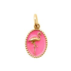 Gigi Clozeau - Flamingo Pink Resin pendant, Yellow Gold Flamingo Pendant, Whimsical Accessories, Flamingo Pink, Classic Necklace, Whimsical Design, Resin Pendant, Pink Flamingos, Gold Charm, Playful Design