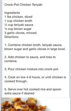 the instructions for how to make chicken teriyaki