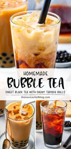 homemade bubble tea with chewy taco balls in the middle and on the side