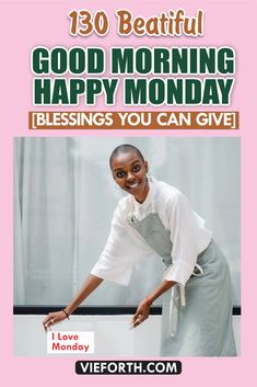 a woman in white shirt and grey skirt with text that reads,'good morning happy monday