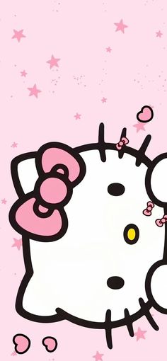 a hello kitty wallpaper with stars and hearts on the bottom right corner, pink background