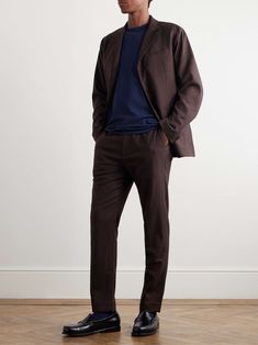 RAG & BONE Lennox Straight-Leg Flannel Suit Trousers for Men Brown Straight Hem Dress Pants For Business Casual, Tailored Brown Pants With Straight Hem, Tailored Brown Pants For Winter, Brown Tailored Pants With Straight Hem, Winter Workwear Brown Dress Pants, Brown Winter Workwear Dress Pants, Brown Dress Pants With Pressed Crease For Work, Brown Formal Bottoms For Winter, Brown Dress Pants For Winter Workwear