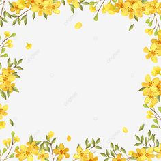 a yellow flower border with leaves and flowers on the edges, borders, frame png and psd