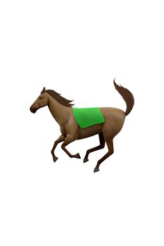 a brown horse wearing a green shirt running