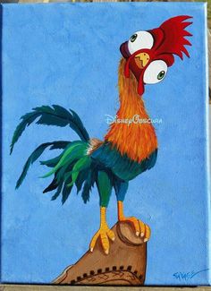 a painting of a rooster on a blue background