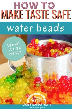 taste safe water beads sensory play Water Bead Activities, Edible Water Beads, Bead Activities, Sensory Play For Toddlers, Edible Sensory Play, Sensory Play Recipes, Sensory Activities For Preschoolers, Sensory Play Toddlers, Toddler Sensory Bins