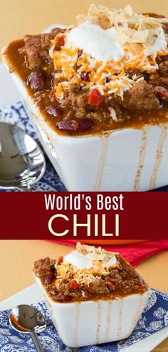 this chili casserole is loaded with beans, cheese and sour cream it's ready to be eaten