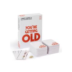 the card game you're getting old is shown in front of two white cards