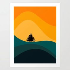 an orange and yellow sunset with a lone tree in the foreground art print by design express