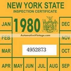 Vintage 1980 New York Windshield Inspection Sticker 1980 New York, New York State