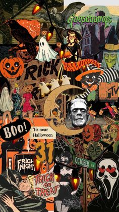 a collage of halloween stickers and pictures