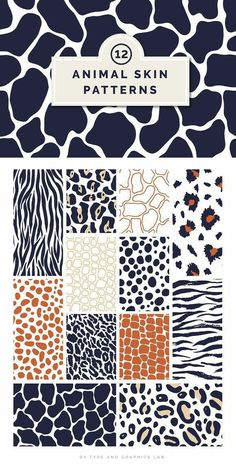 an animal skin pattern is shown in different colors and sizes, including oranges, browns,