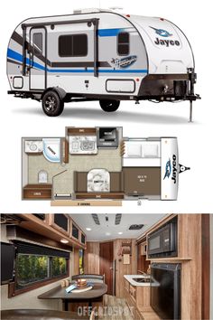 the interior and exterior of a travel trailer