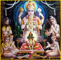 an image of the hindu god sitting in front of his family