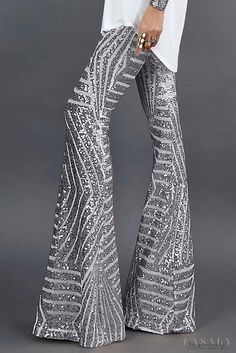 Lasaky - Silver sequin wide leg pants Sequin Wide Leg Pants, Look Disco, Sequin Pant, Casual Summer Pants, Trendy Pants, Estilo Hippie, Sequin Pants, Mode Boho, Festival Looks