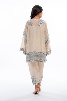 Ezra (A) Eid Tunic With Resham Embroidery In Chanderi, Eid Chanderi Tunic With Resham Embroidery, Bohemian Cream Sets For Eid, Chanderi Tunic With Resham Embroidery For Eid, Chikankari Embroidery Tunic, Designer Chikankari Embroidery Tunic, Bohemian Cream Sets With Chikankari Embroidery, Bohemian Cream Set With Chikankari Embroidery, Eid Designer Tunic With Chikankari Embroidery