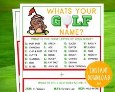 whats your golf name? printable game