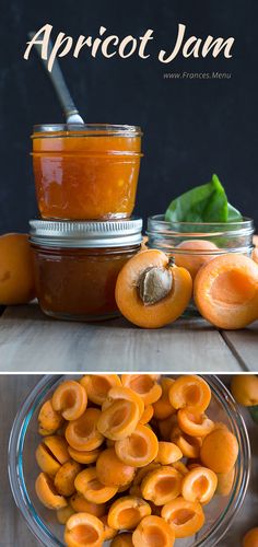 an image of apricot jam in jars and sliced apricots on the table