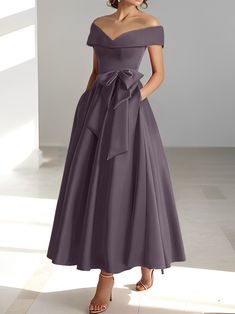 A-Line/Princess Off-the-Shoulder Sleeveless Ankle-Length Mother of the - Mondressy Elegant Sleeveless Off Shoulder Bridesmaid Dress, Elegant Sleeveless Off-shoulder Bridesmaid Dress, Sleeveless Off Shoulder Bridesmaid Dress, Spring Sleeveless Off Shoulder Dress For Banquet, Sleeveless Off Shoulder Evening Dress, Dresses With Pockets, Bride Dresses, British Indian, Mother Of The Bride Dresses