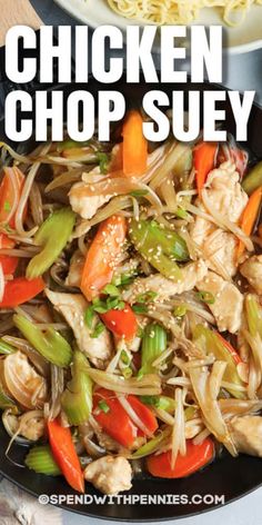 chicken and vegetable stir fry with noodles on the side