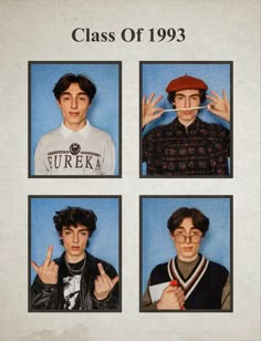 four pictures of young men with glasses and one has the word class of 1994 written on it