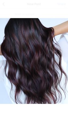 Balayage Dark Hair Color Ideas For Winter Long, Dark Color Balayage Hair, Dark Hair Burgundy Balayage, Dark Hair Red Lowlights, Colors To Dye Dark Brown Hair Without Bleach, Dark Hair Fall 2023, Dark Brown With Burgundy Balayage, Plum Balayage On Black Hair, Dark Brown Burgundy Balayage