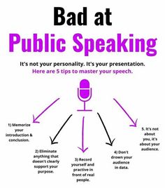 a poster with the words'bad at public speaking it's not your personality, it's your presentation here are 5 tips to master your speech