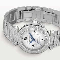 CRWJPA0014 - Pasha de Cartier watch - 35mm, automatic movement, white gold, diamonds - Cartier Pasha De Cartier, Cartier Pasha, Cartier Watch, Blue Steel, Mechanical Movement, Watches Jewelry, Breitling Watch, Brilliant Cut Diamond, Michael Kors Watch