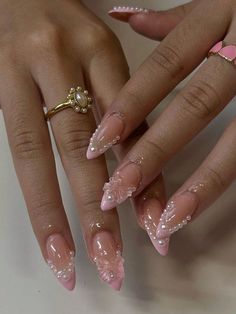 Pink  Collar   Plants Color Nails Embellished   Nail,Hand & Foot Care Fruit Nail Art, Really Cute Nails, Style Français, Almond Nail, Pink Nail Designs, Summer Acrylic Nails, Girls Nails, Luxury Nails