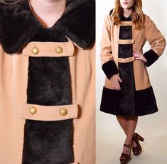 "Classic winter double breasted camel pea coat Authentic vintage, 1970s Susan Lynn brand Camel coat with brown faux fur collar , cuffs, and hem Double. breasted gold accent buttons Front pockets Good pre-loved vintage condition Best fits women's S-M ( PLEASE CHECK MEASUREMENTS FOR MORE ACCURACY BEFORE PURCHASING! ) 37\" Full Length 18.5\" Bust ( lying flat ) 35\" Around 16\" Shoulder ( lying flat ) 32\" Around 24\" Sleeve Length * For any additional info, please feel free to ask!" Camel Coat Outfit Casual, Camel Coat Outfit, Coat Women Fashion, Double Breasted Trench Coat, Camel Coat, Vintage Cardigan, 70s Vintage, Faux Fur Collar, Gold Accent