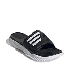 adidas-Alphabounce Slide Sandal - Men's Sit back and relax after the big game in the women's Alphabounce sandals from adidas. These slides feature an adjustable strap and a Bounce midsole for energized comfort. Adidas Dna, Adidas Alphabounce, Basketball Style, Mens Slide Sandals, Mens Slides, On Clouds, Shoe Company, Blue White And Black, Comfort Wear