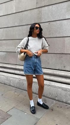 Loafers Outfit Summer, Fall Outfits 2022, Minimalist Outfits, Loafers Outfit, Spring Forward, Outfits 2022, Outfits Fall, Outfit Summer, Denim Skirt