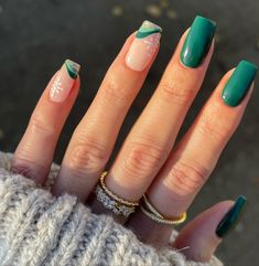 December Nails Green, Nails Green Christmas, Green Christmas Sweater, Snowflake Nail Design, Snowflake Nail, Christmas Tree Nails, Holiday Nails Christmas, December Nails, Tree Nails