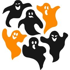 six black and orange ghost silhouettes