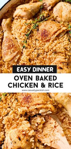 close up of chicken and rice with captions Easy Baked Dinner, Rice In Oven, Chicken Rice Dinner, Dumpling Recipes, Chicken And Rice Dishes