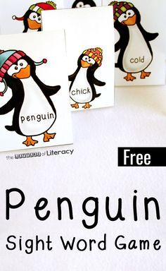 penguin sight word game with free printables for kids to practice their reading skills