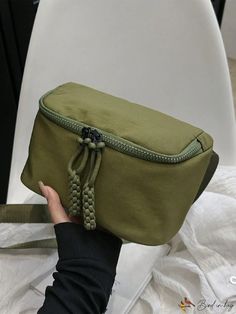 BirdinBag - Braided Detail Small Fanny Pack with Minimalist Zipper - Sleek and Functional Trendy Rectangular Belt Bag With Zipper, Casual Rectangular Chest Bag With Zipper Closure, Khaki Rectangular Bag With Zipper Closure, Khaki Rectangular Bag With Zipper, Rectangular Belt Bag For Daily Use With Zipper, Rectangular Belt Bag With Zipper For Daily Use, Trendy Khaki Shoulder Bag With Zipper Closure, Casual Rectangular Belt Bag With Zipper, Trendy Khaki Bag With Zipper Closure