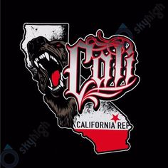 the state of california with an image of a bear on it's face and teeth