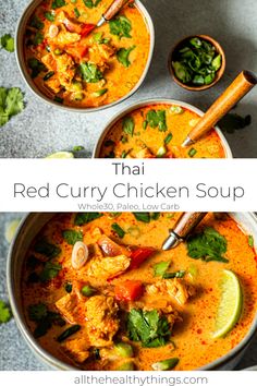 thai red curry chicken soup in two bowls