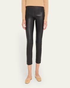 Vince paneled leggings crafted from supple leather    High rise    Flat front    Skinny legs    Cropped above the ankle    Pullon style    Professional clean only    Imported Stretch Leather Straight Pants, Stretch Leather Full-length Bottoms, Fitted Leather Leggings, Stretch Leather Full Length Bottoms, Sleek Fitted Leather Leggings, Stretch Leather Leggings For Work, Elegant Stretch Leather Bottoms, Elegant Fitted Leather Leggings, Elegant Leather Stretch Leggings