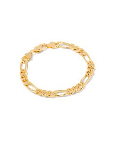 Upgrade your day-to-day with the Figaro Chain Bracelet in 18k Gold Vermeil. A low-maintenance choice crafted with hard-wearing Gold Vermeil, this flat-link chain is a timeless addition to your long-term collection. Metal 18k Yellow Gold Vermeil What is Vermeil? Vermeil (that’s pronounced ver-may) is a gold plating technique that dates back to the 19th century. While other jewelers plate over less durable metals, our vermeil starts with a Sterling Silver base and is plated with just over 2.5 microns of 18k Gold to create a more timeless piece, worthy of the Demi-Fine name. Learn More About Metals & Care Closure Lobster Clasp Size 8.5" ChainDue to the one-of-a-kind nature of the medium, exact colors and patterns may vary slightly from the image shown. | Kendra Scott Figaro Chain Bracelet in Mens Valentines Day Gifts, I Have Money, Plating Techniques, Birthday Pins, Figaro Chain Necklace, Large Bracelet, Figaro Chains, Popular Jewelry, Figaro Chain