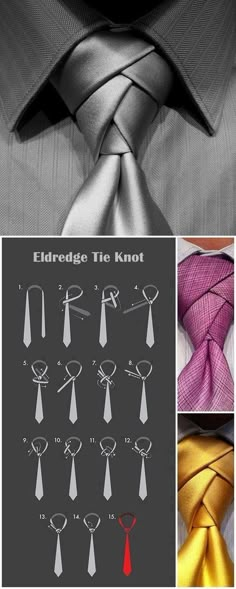 Tali Leher Lelaki, Tying A Tie, Cool Tie Knots, Eldredge Knot, Simpul Dasi, Tie A Necktie, Projek Menjahit, Neck Tie Knots, Mens Ties