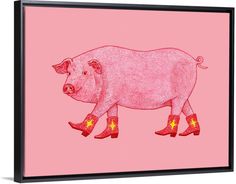 Canvas Art Print, Black Floating Frame entitled Marjorie The Cowgirl Pig.  Multiple sizes available.  Primary colors within this image include Pink, Light Yellow, Burgundy, Black.  Made in USA.  All products come with a 365 day workmanship guarantee.  Inks used are latex-based and designed to last.  Canvas is acid-free and 20 millimeters thick.  Museum-quality, artist-grade canvas mounted on sturdy wooden stretcher bars 1.5 thick.  Comes ready to hang. Photography Gallery Wall, Pig Wall Art, Harmony Art, Multicolor Art, Cubism Art, Grey Art, Purple Art, Yellow Art, Orange Art