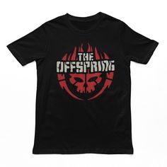 The Offspring Skull Logo Throwback Retro Rock N Roll Concert Short Sleeve Tee Shirt. Adult Size Shirt Made From 100% Pre-Shrunk Medium Weight Cotton. Every Item We Sell Is Original Brand New. If An Item Is Designated As "Distressed", The Design Contains Intentional Skips And Voids Which Give The Item A Worn-In Or Vintage Look. These Are Part Of The Actual Design And Do Not Reflect Poor Printing. Black Skull Print T-shirt For Spring, Spring Black T-shirt With Skull Print, Black Spring Fan Merchandise Tops, Rock N Roll Concert, The Offspring, Skull Logo, Rock N, Vintage Look, Rock N Roll