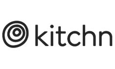 the kitchen logo is black and white with a circular design on it's left side