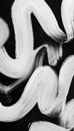 an abstract black and white painting with wavy lines