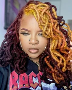 Ombre Hair Color For Locs, Locs Fall Colors, Loc Dye Styles, 3 Tone Locs, Loc Fall Colors, Ombre Locs Dreadlocks Black Women, Red Ombré Locs, Cooper Locs Black Women, Two Tone Loc Color